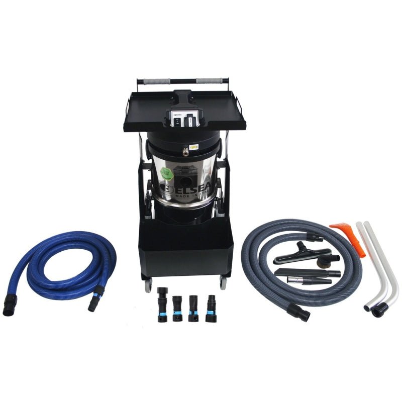 Commercial HEPA Fine Particulate Vacuum with Power Pneumatic Tool Hookup & Adapter Set for Source Dust Capture Stainless Steel - Commercial