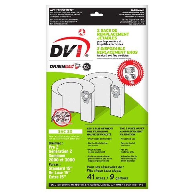Drainvac SAC-20 Central Vacuum Bags - Vaccum Parts