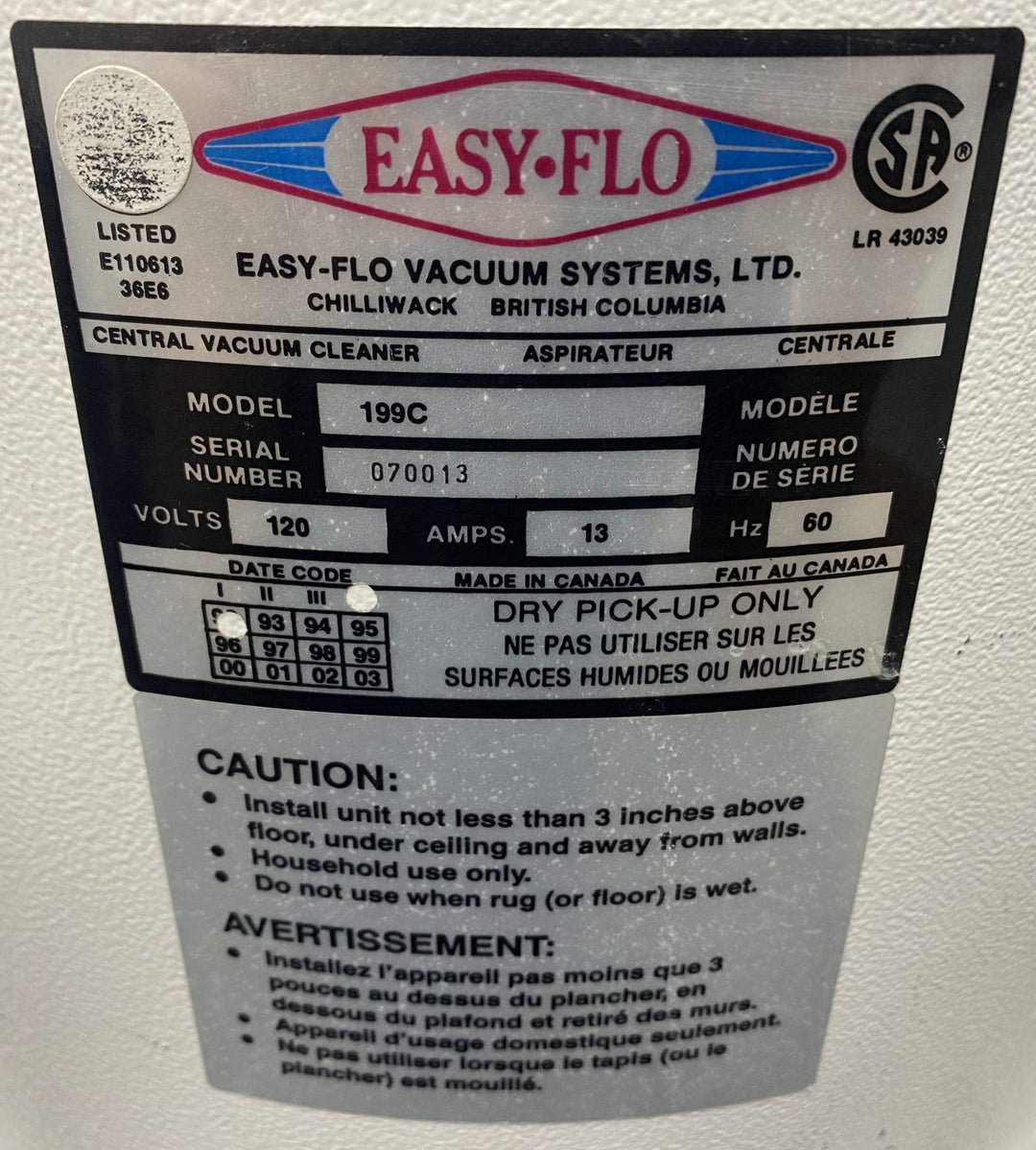 Easyflo Central Vacuum System 199C