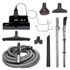 SEBO 30′ STANDARD CENTRAL VACUUM KIT WITH BLACK ET-1 F2 POWER HEAD