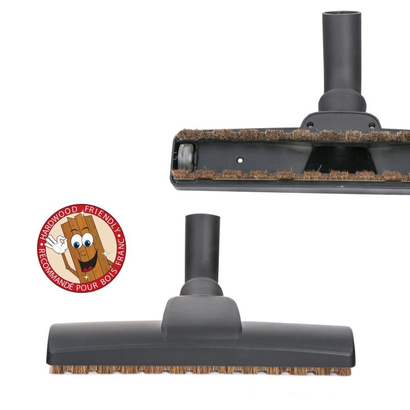 Black Friction Fit Floor Brush With Wheels And Horsehair Bristles - 1 1/4 Neck x 12 Wide - Tools & Attachments
