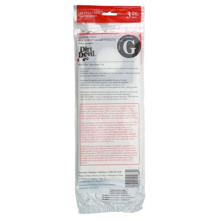 Dirt Devil Type G Bags - Vacuum Bags