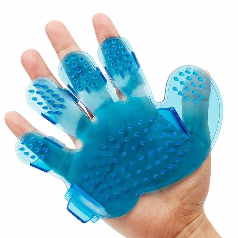 Hand Shaped Rubber Pet Bath Brush - Blue - Pet Products
