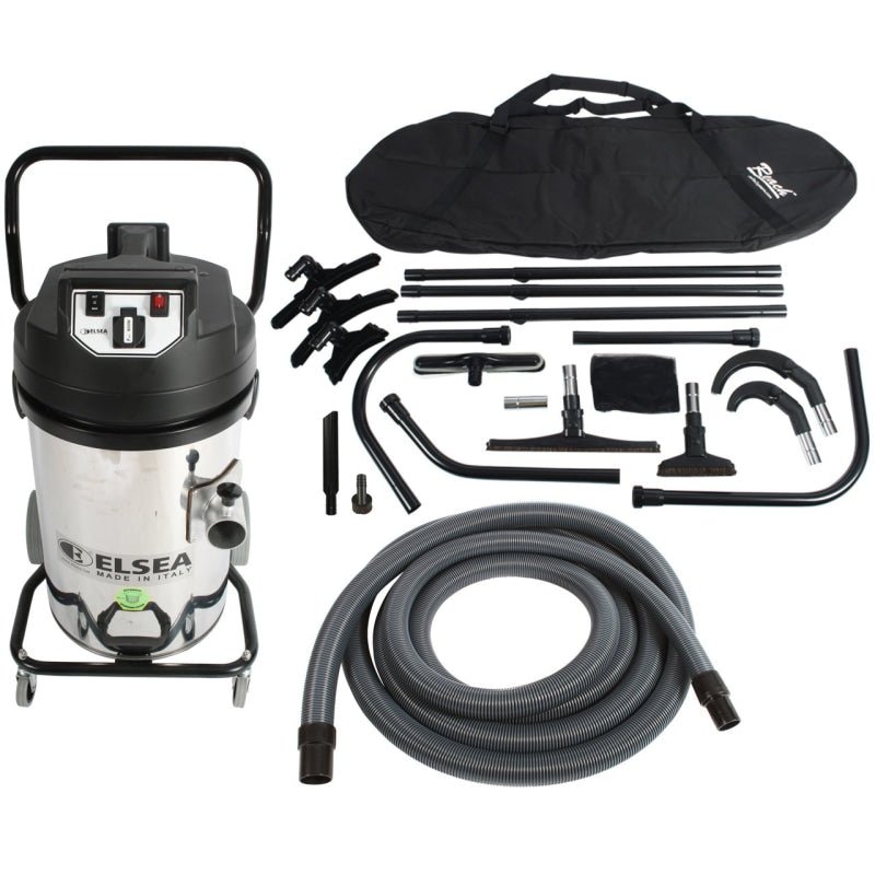 Industrial 2-Motor Vacuum with Filter Shaker and 24 Ft. High Reach Attachment Kit Stainless - Commercial Vacuums