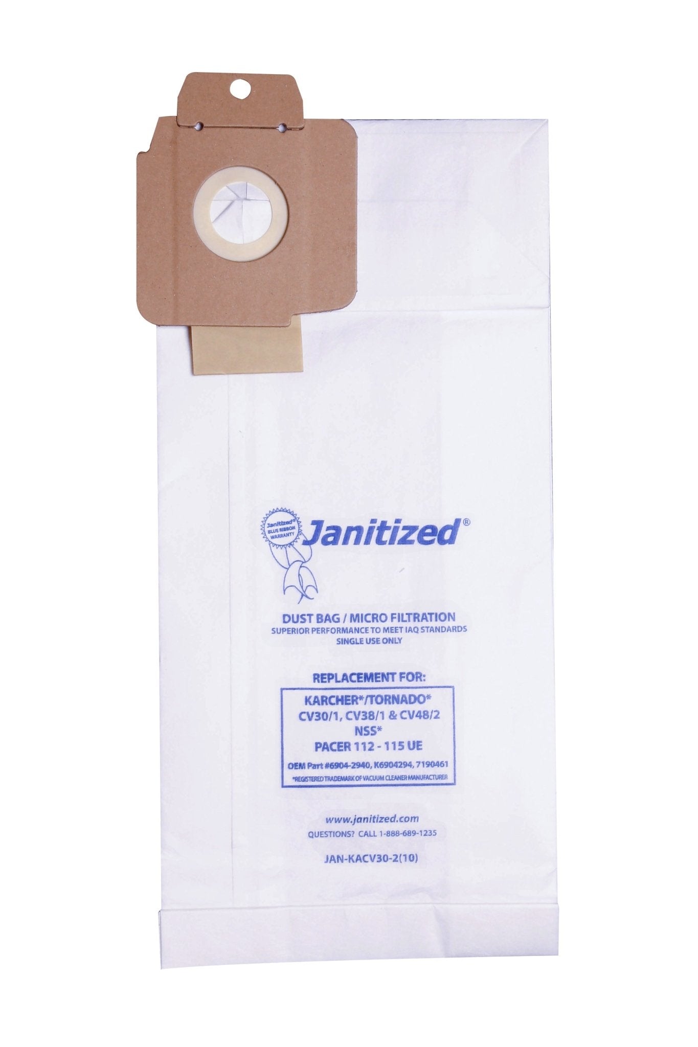 Janitized Karcher Paper Bags CV 30/1, CV 38/1, CV 38/2, CV 48/2 10 PCS. JAN-KACV30-2