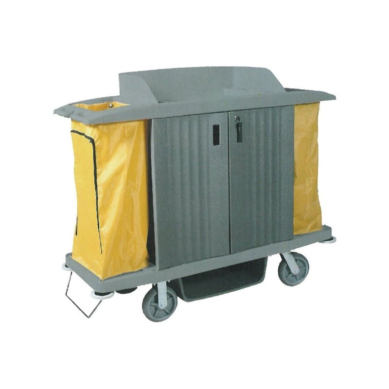 Johhny Vac High Capacity Janitorial Cart With Locking Doors-Grey - Cleaning Products
