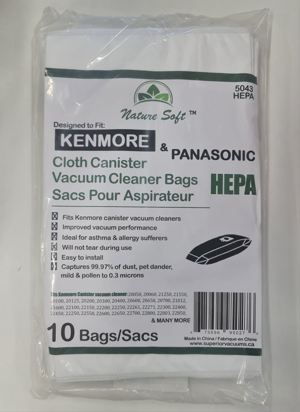Kenmore Canister Vacuum HEPA Synthetic Bags 5043, 20-50410, 20-5055 Type C - 10 Pack