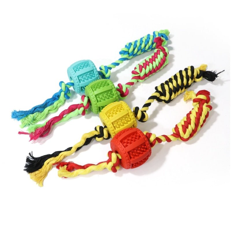 Molar Drum Rubber Dog Toy with Cotton Rope - Pet Products