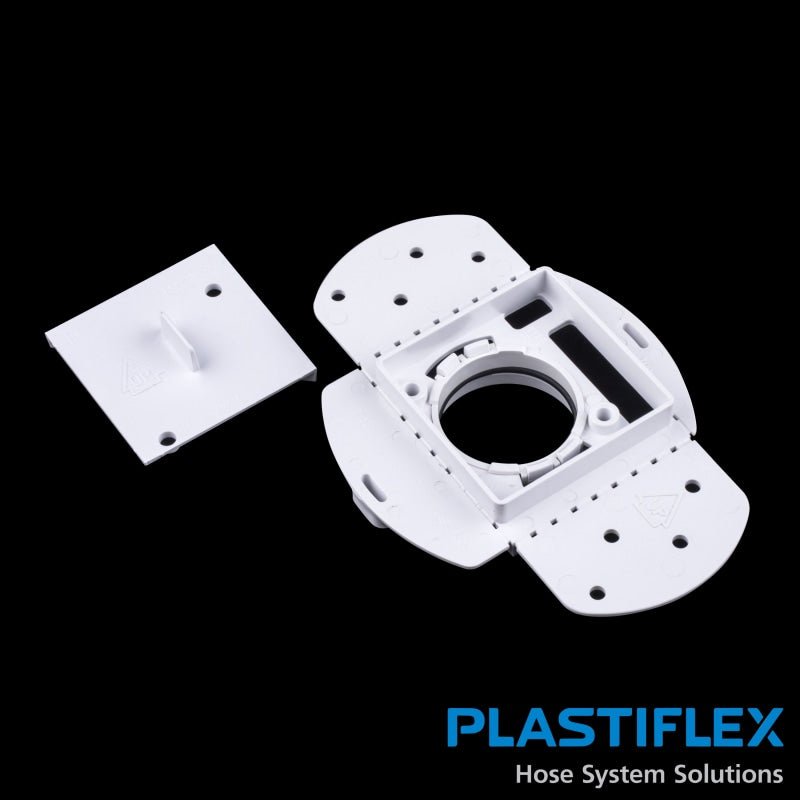 Plastiflex White Plastic Central Back Plate With Seal And Plaster Guard Vex - Central Vacuum Parts