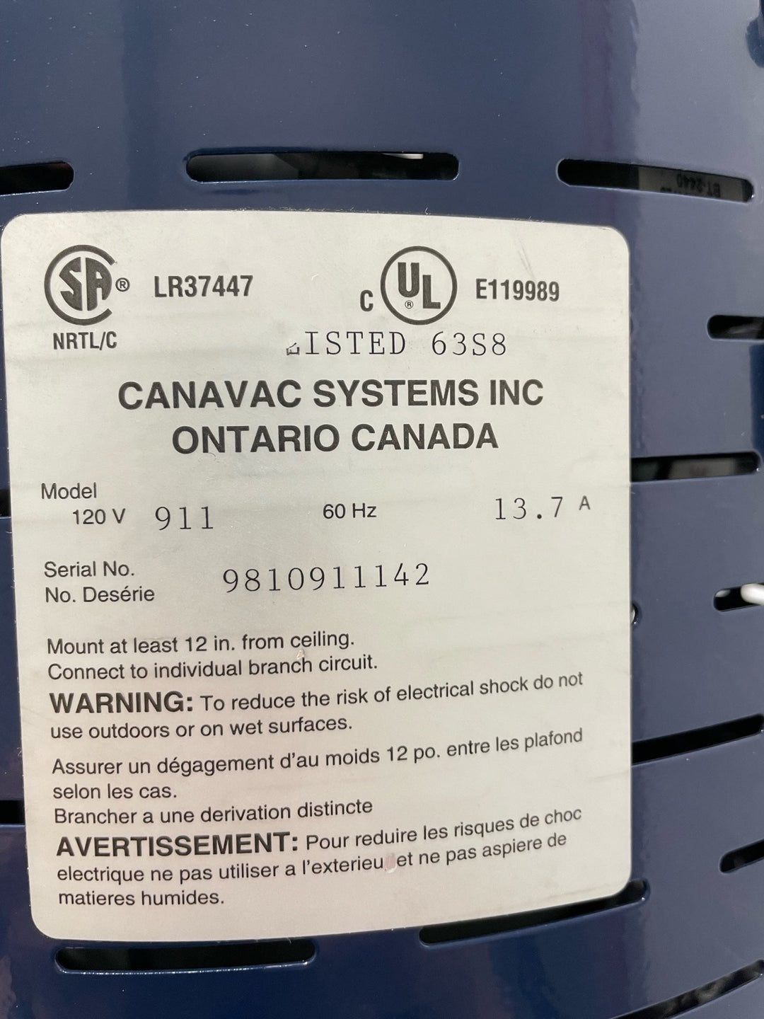 Refurbished Canavac Rhino Vac Model 911