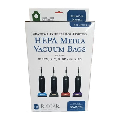 Riccar OEM Charcoal Infused HEPA Bags for Supralite Upright Models-Pack of 6 - Vacuum Bags