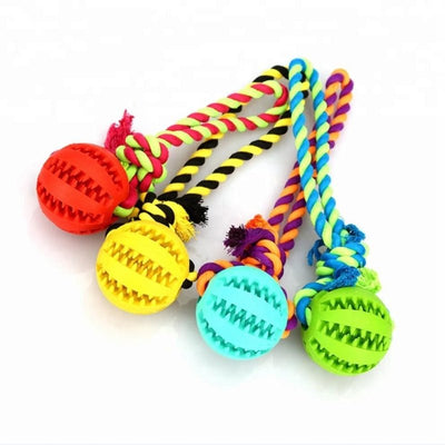 Rubber Baseball Dog Chew Toy with Cotton Tug Rope - Pet Products