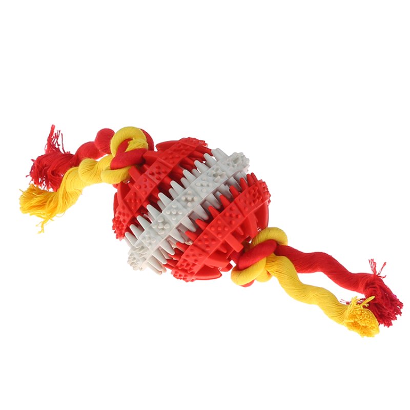 Rubber Gear Dog Dental Chew Ball Toy with Cotton Toss Rope - Small - Pet Products