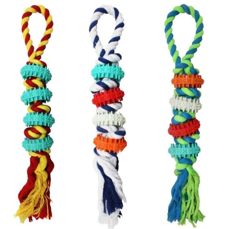 Rubber Gear Dog Dental Chew Toy with Cotton Tug Rope - Pet Products