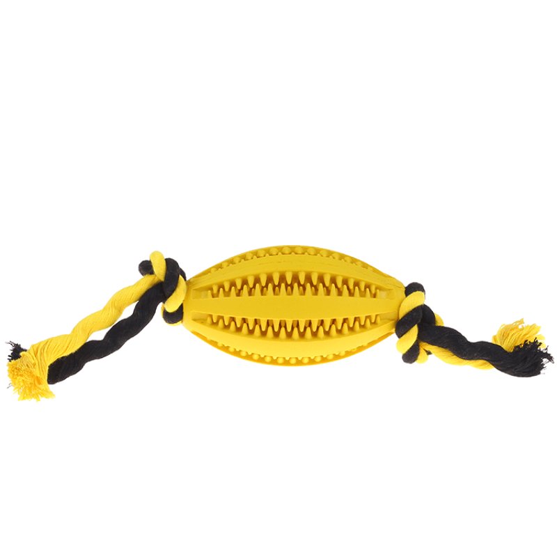 Rubber Rugby Ball Dog Chew Toy with Cotton Toss Rope - Pet Products