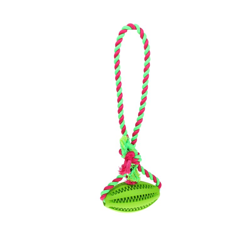 Rubber Rugby Ball Dog Chew Toy with Cotton Tug Rope - Pet Products