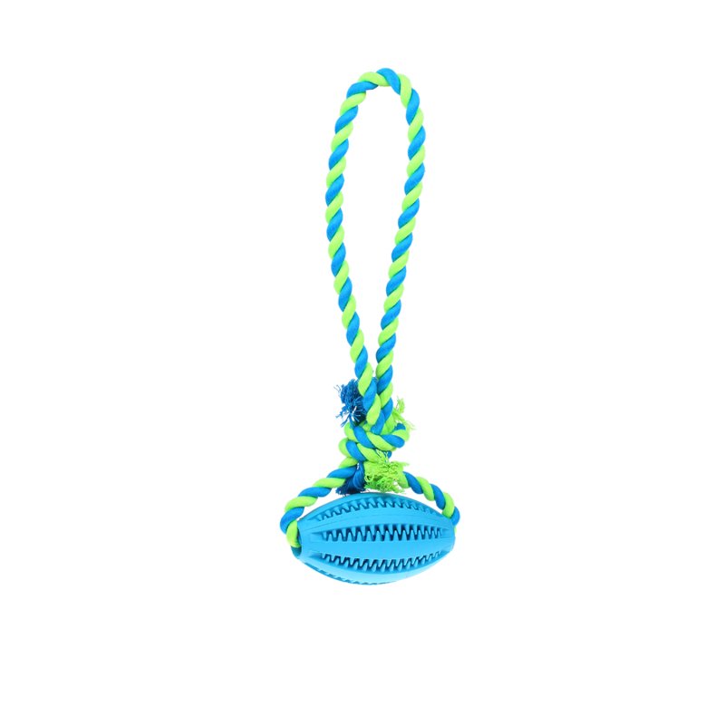 Rubber Rugby Ball Dog Chew Toy with Cotton Tug Rope - Pet Products