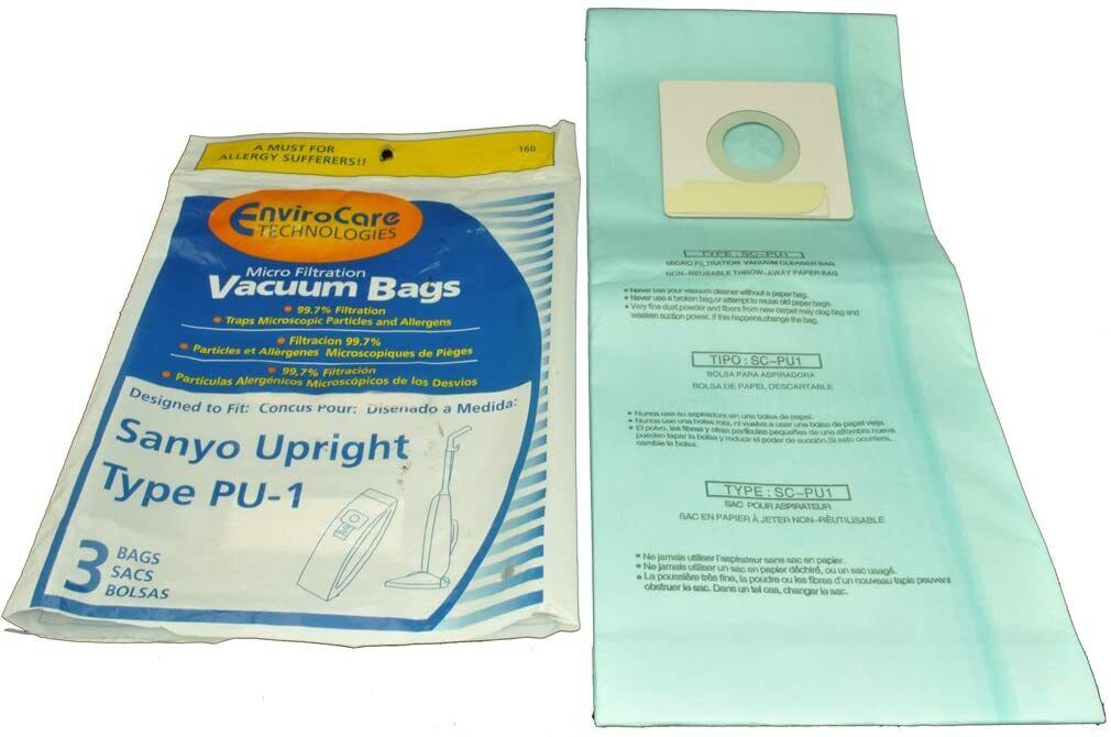Sanyo Type PU-1 Microfiltration Upright Vacuum Bags (3 Pack)