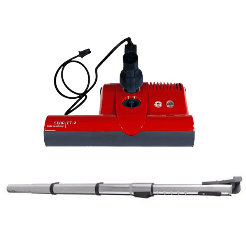 SEBO ET-2 Electric Power Head 15’ Wide Non-Integrated Cord Wand - Red / With Central Vacuum Wand - Electric Powerhead