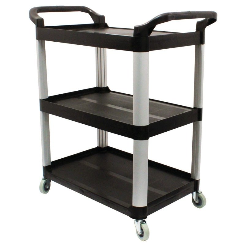 Service Utility Cart 3 Shelves 4 Swivel Casters Wheels Black