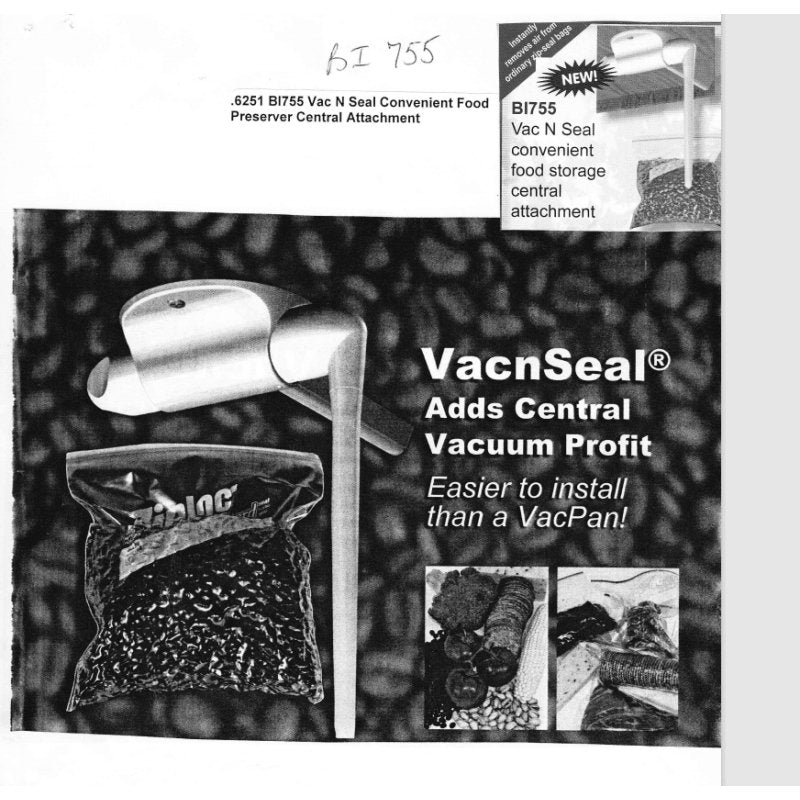 Vac-N-Seal Food Preserver Central Vac Attachment