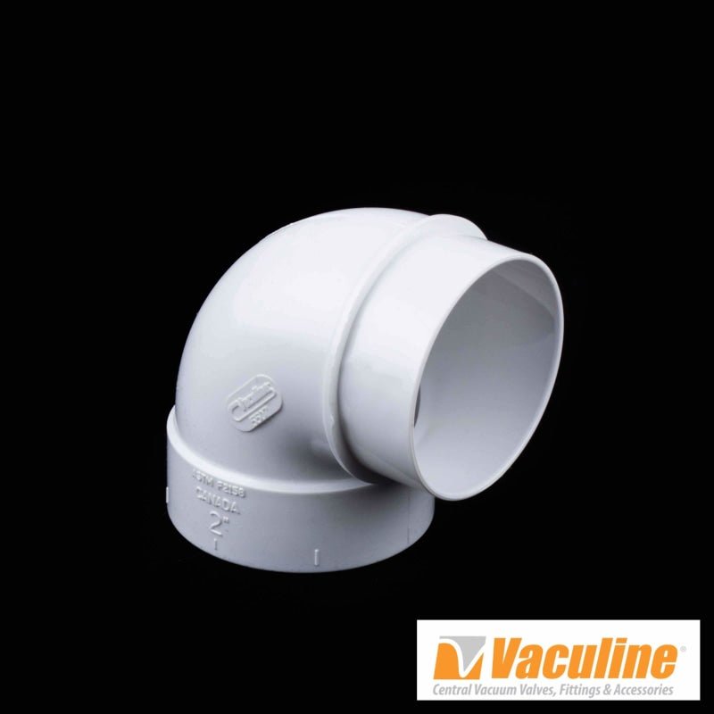 Vaculine Central Vacuum Fitting - 90 Degree Short Sweep - Central Vacuum Parts