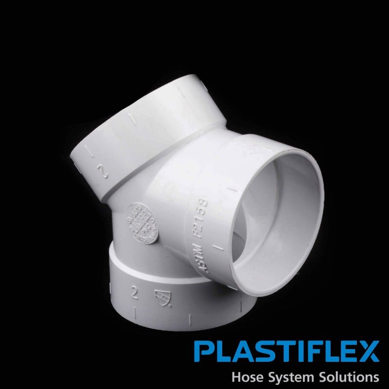 White Plastiflex Central Vacuum Fitting - 45 Degree Double Wye - Central Vacuum Parts